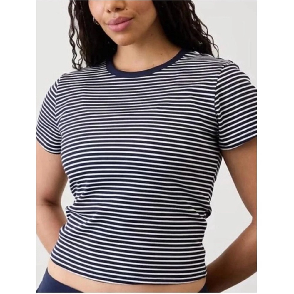 Athleta Signature Rib Crop Tee Navy White Minimalist Athleisure Size Large